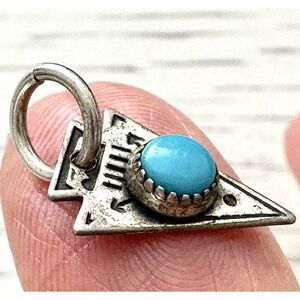 Tiny Navajo Arrowhead Turquoise Pendant Harvey Era Sterling Charm Native VTG